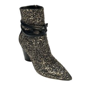 Jimmy Choo Henrietta Silver Glitter Star Leather Trim Ankle Booties EU 36 US 6